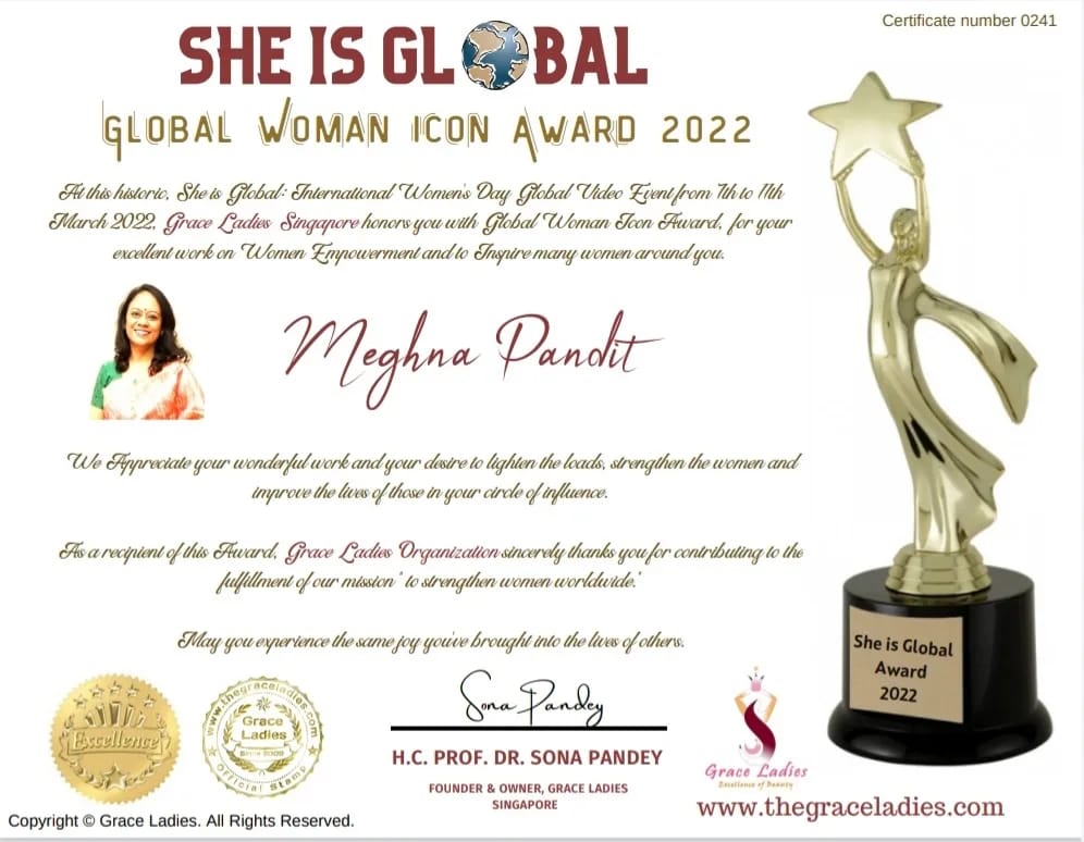 Read more about the article Ms. Meghna Pandit from India achieved the “Global Woman Icon Award 2022”